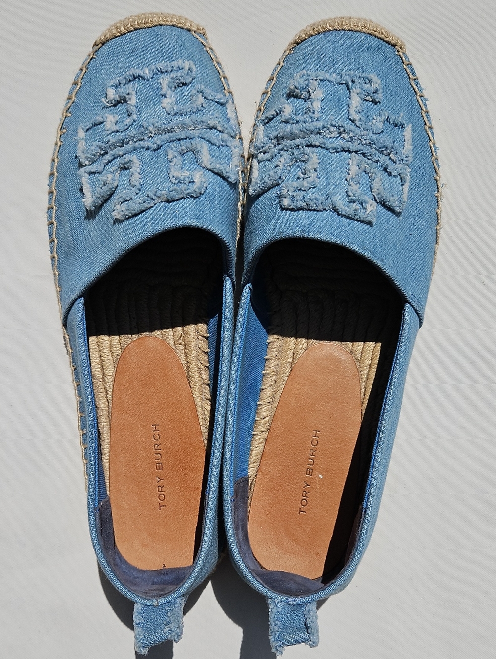 Tory Burch Denim Blue Embroidered Double T Logo Espadrilles Size 9 - Picture 10 of 11